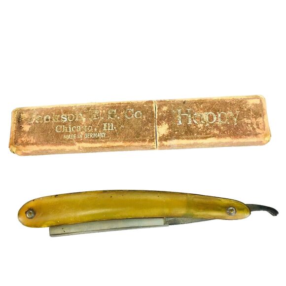 1920s Germany Jackson B.S. Co Chicago Ill Happy Straight Razor Celluloid Handle - Picture 4 of 9